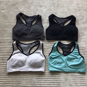 4 Medium Women's Sports Bra Set - Black, Gray, White, and Blue